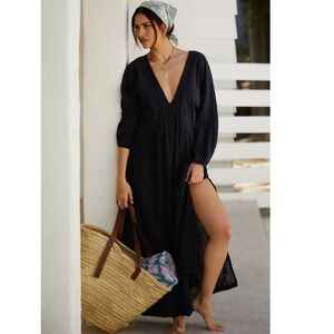 Malai Long-Sleeve Easy V-Neck Maxi Dress (S) NWT